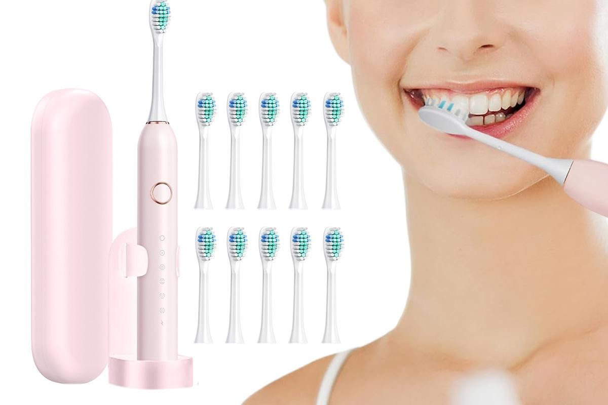 Electric Toothbrush for Adults Powerful Sonic Toothbrush 6 Modes with 4 Replacement Brush Heads - Pink - Image 5