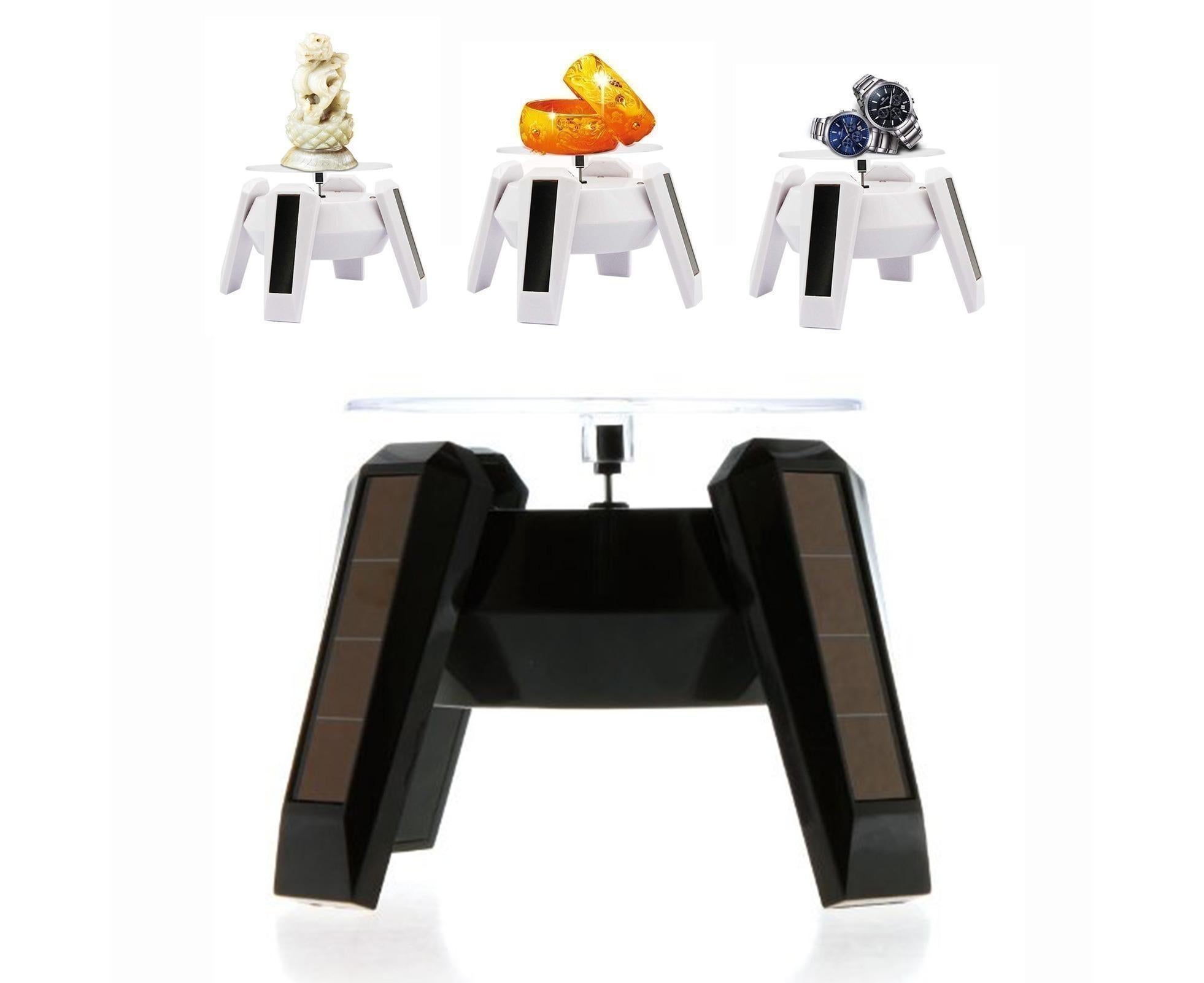 360-Degree Rotating Solar Display Stand Turntable Phone Holder with LED Light-White - Image 2