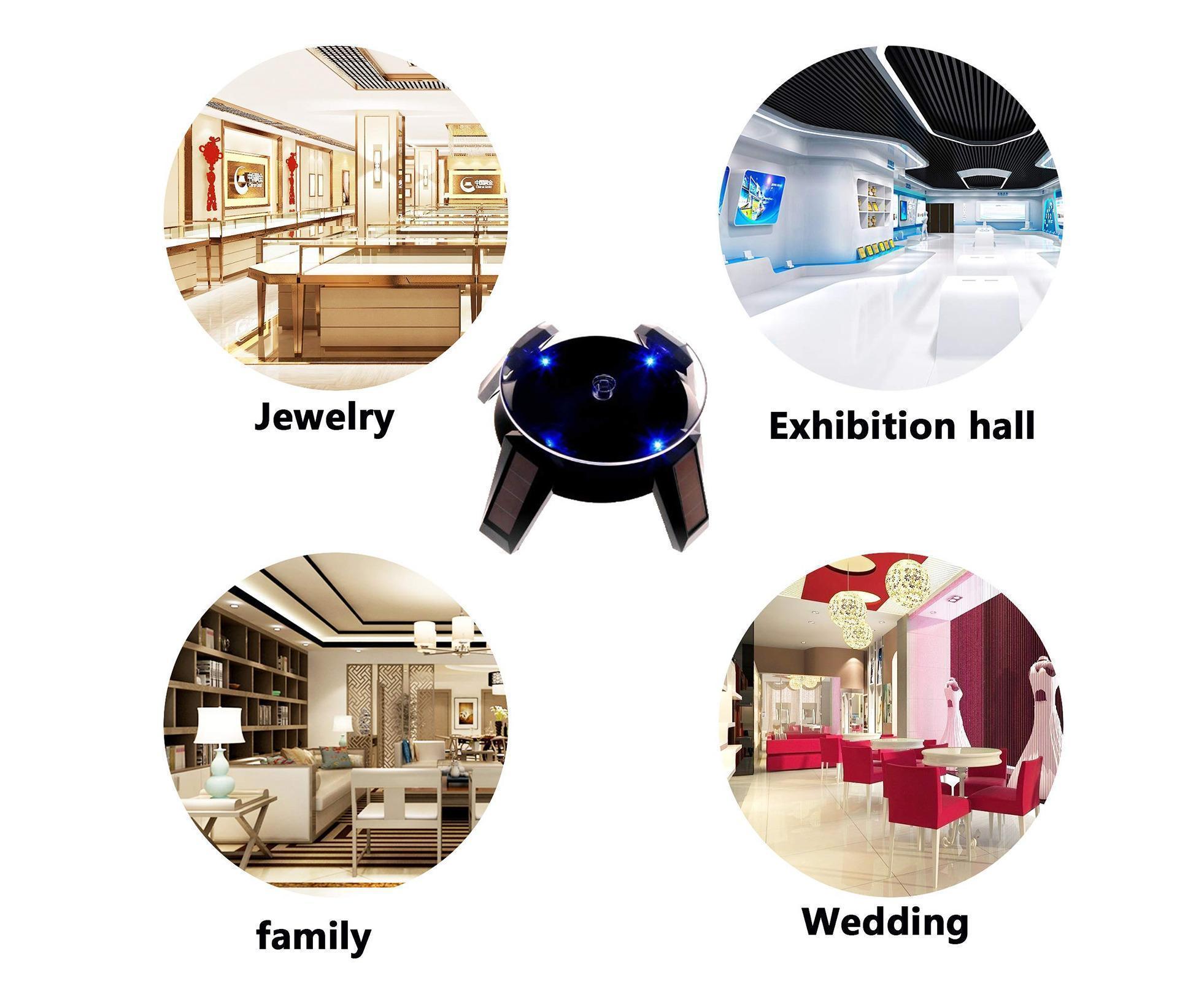360-Degree Rotating Solar Display Stand Turntable Phone Holder with LED Light-White - Image 4
