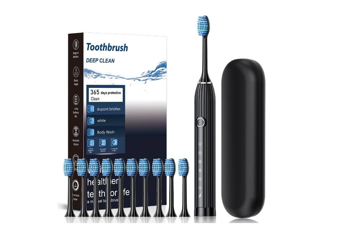 Electric Toothbrush with 10 Brush Heads and Travel Case Rechargeable Toothbrush Sets -Black - Image 1