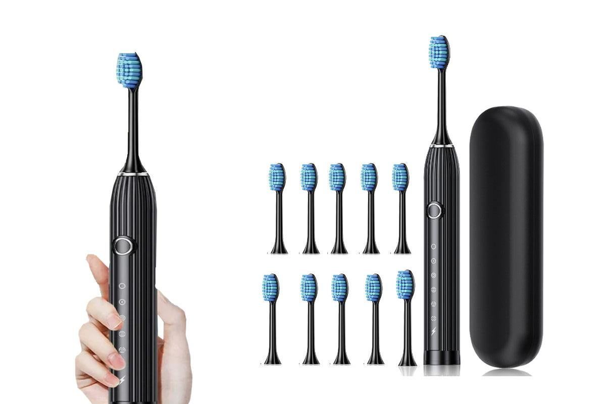Electric Toothbrush with 10 Brush Heads and Travel Case Rechargeable Toothbrush Sets -Black - Image 2