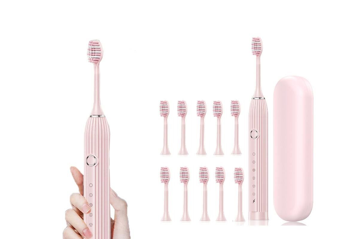 Electric Toothbrush with 10 Brush Heads and Travel Case Rechargeable Toothbrush Sets -Pink - Image 2