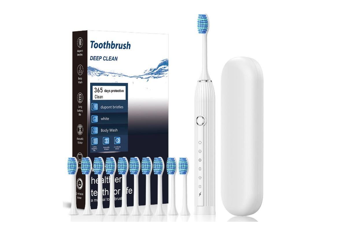 Electric Toothbrush with 10 Brush Heads and Travel Case Rechargeable Toothbrush Sets -White - Image 1