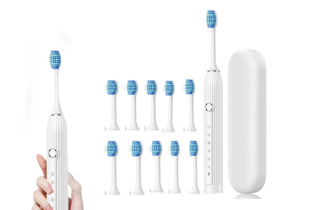 Electric Toothbrush with 10 Brush Heads and Travel Case Rechargeable Toothbrush Sets -White - Image 2