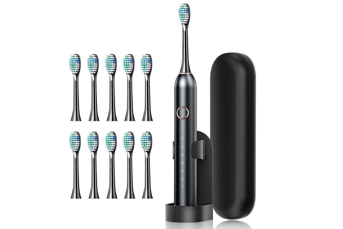 22000 VPM Electric Toothbrush for Adults with 10 Brush Heads and 6 Modes Toothbrush Sets - Black - Image 2