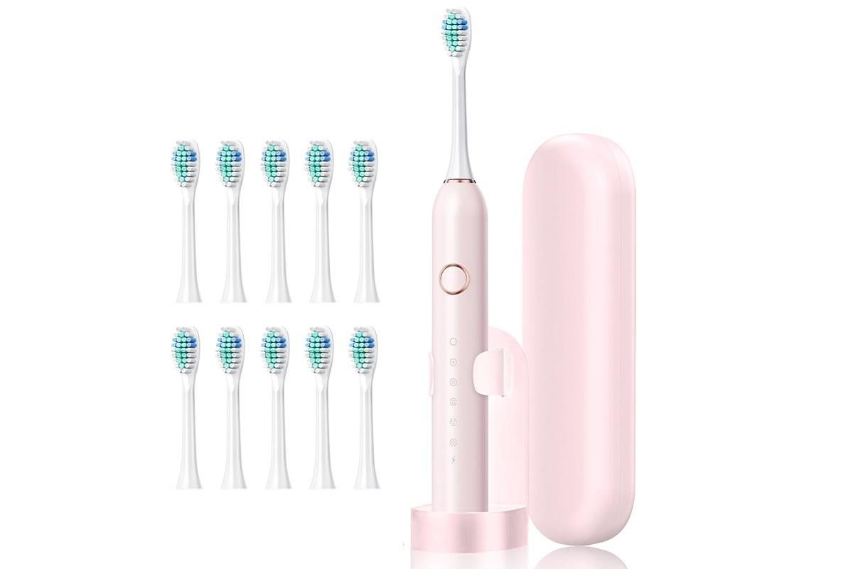 22000 VPM Electric Toothbrush for Adults with 10 Brush Heads and 6 Modes Toothbrush Sets - Pink - Image 2
