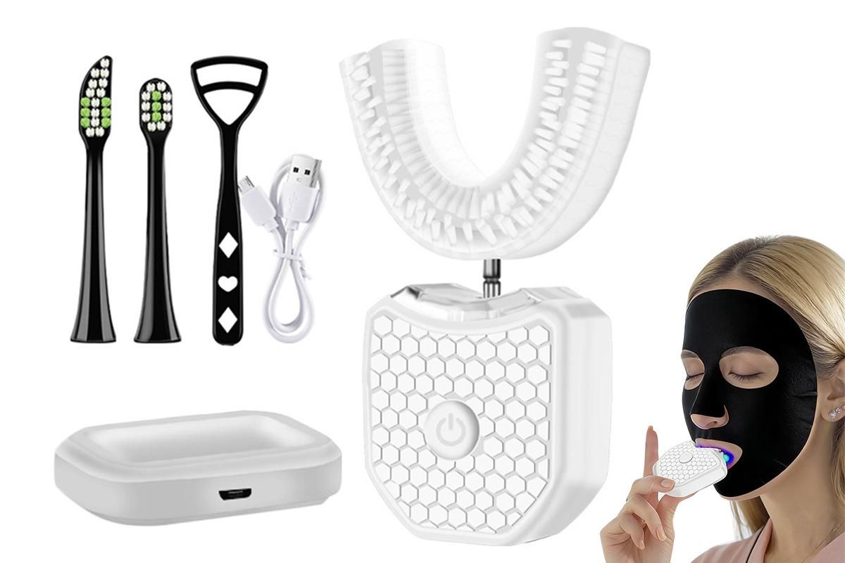 Rechargeable U-Shaped Electric Toothbrush Set for Daily Oral Care - White - Image 1
