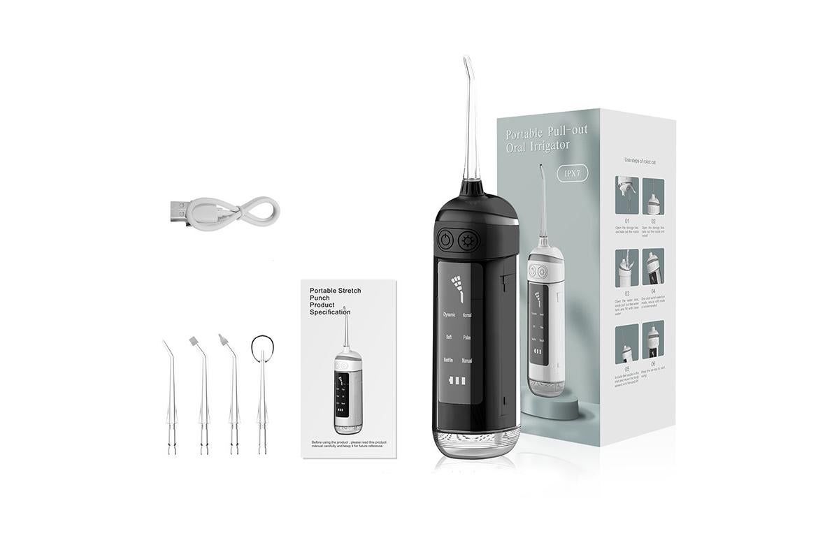 Water Dental Flosser Teeth Portable Cordless Oral Irrigator 180ML Rechargeable Travel Irrigation Cleaner IPX7 Waterproof Electric Flossing Machine - Black - Image 1