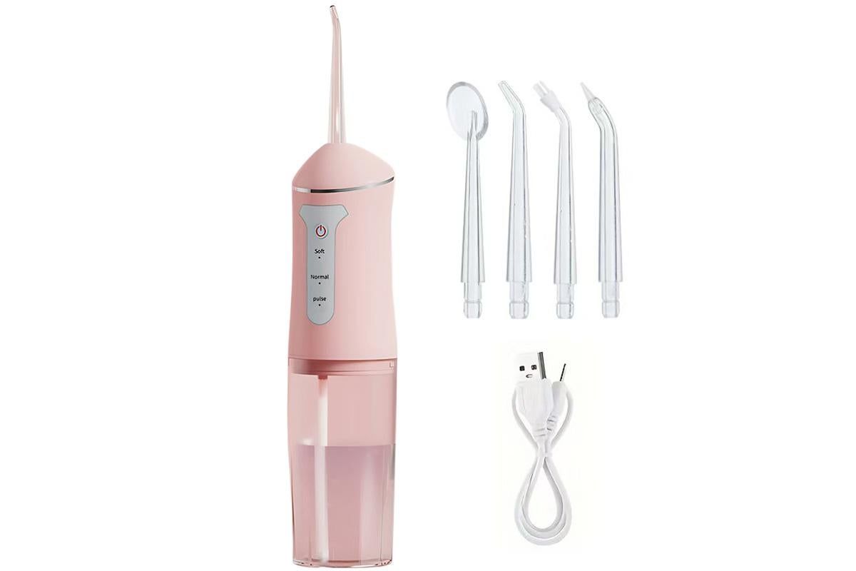 Cordless Portable Electric Water Flosser Teeth Cleaner Floss Irrigator With 4 Jet Tips - Pink - Image 2