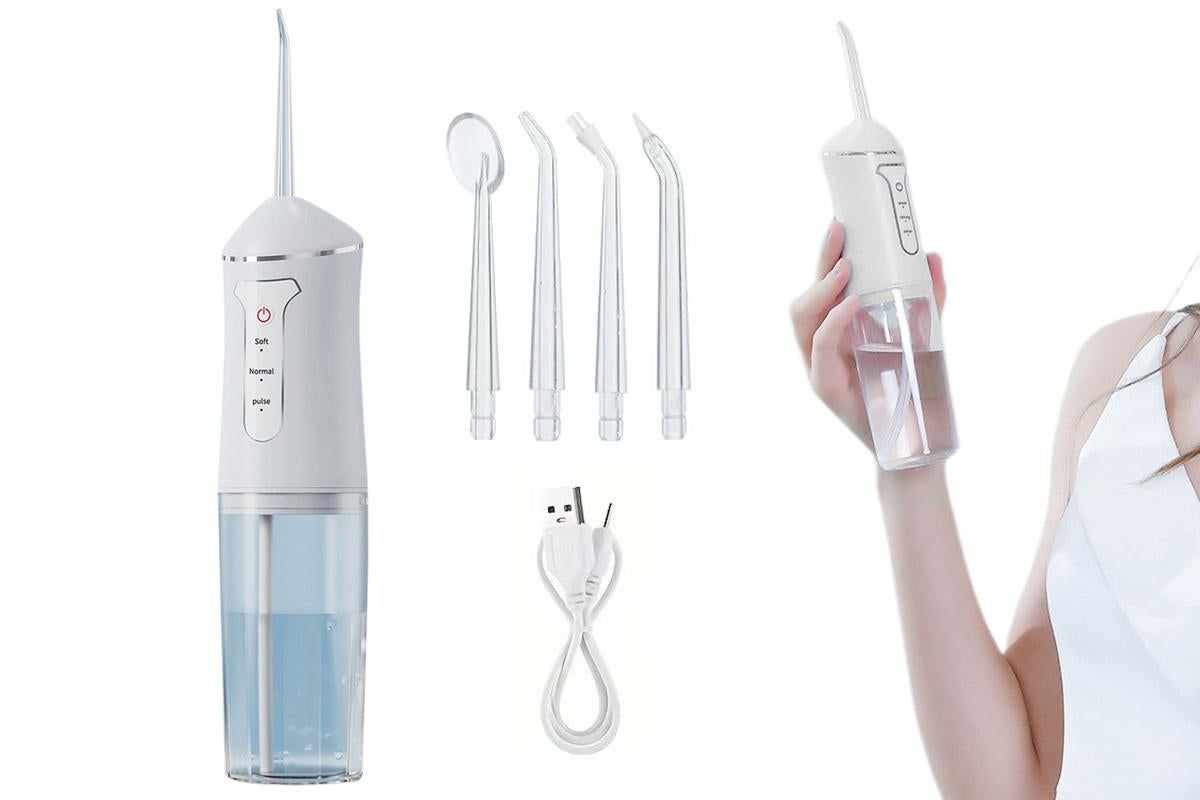 Cordless Portable Electric Water Flosser Teeth Cleaner Floss Irrigator With 4 Jet Tips - Pink - Image 7