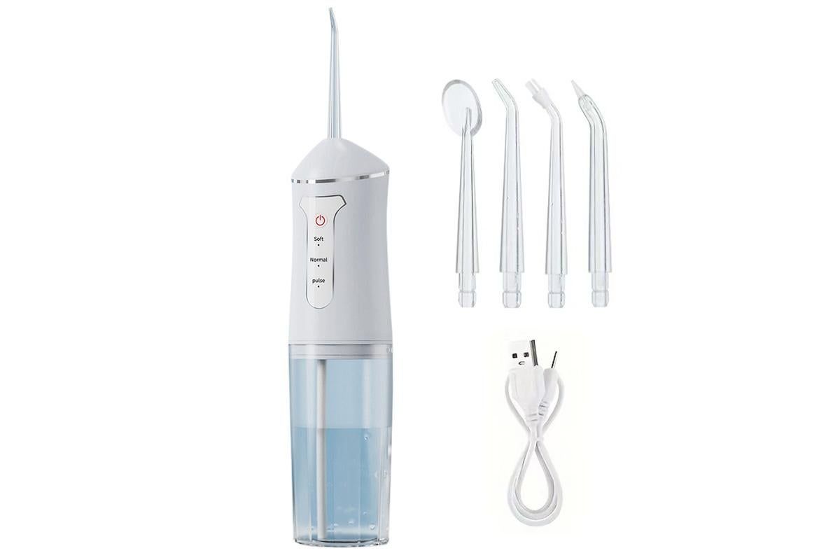 Cordless Portable Electric Water Flosser Teeth Cleaner Floss Irrigator With 4 Jet Tips - White - Image 2