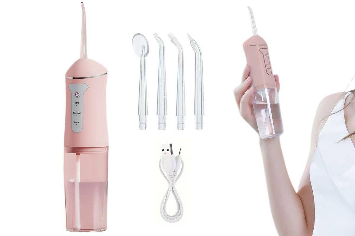 Cordless Portable Electric Water Flosser Teeth Cleaner Floss Irrigator With 4 Jet Tips - White - Image 7