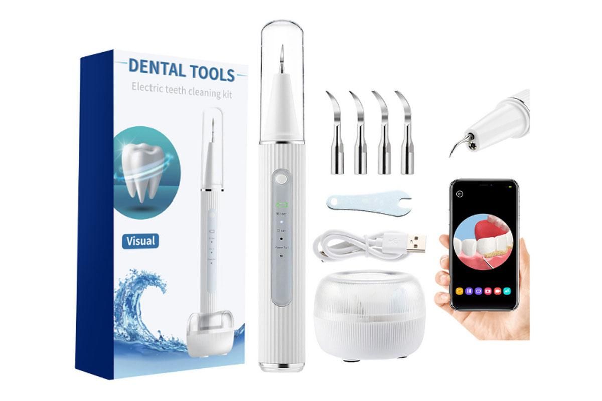 Teeth Cleaning Kit Plaque Remover Tartar Remover with 4 Replaceable Heads Rechargeable Teeth Cleaning Plaque Remover for Home - Image 1