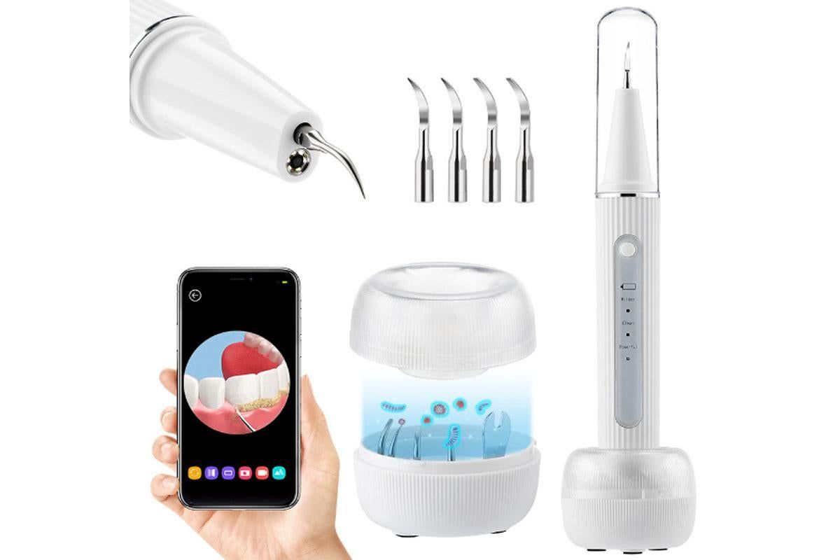 Teeth Cleaning Kit Plaque Remover Tartar Remover with 4 Replaceable Heads Rechargeable Teeth Cleaning Plaque Remover for Home - Image 2