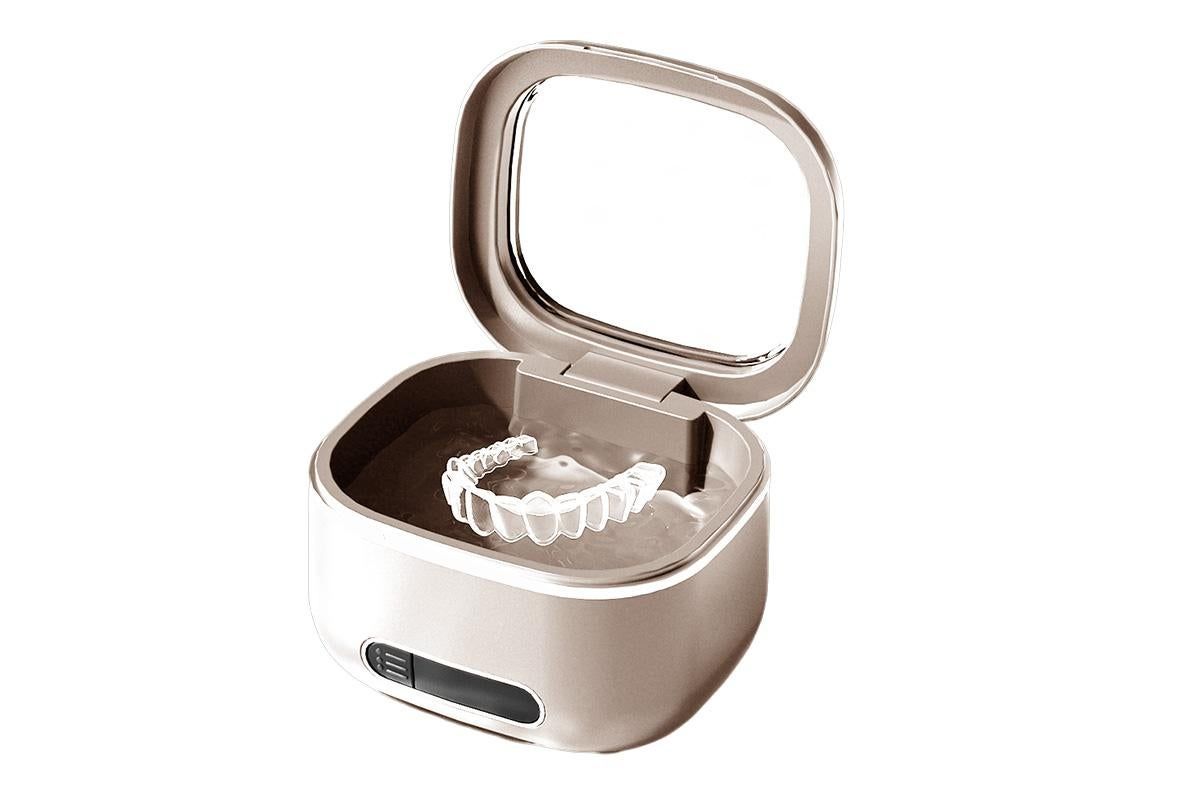 Ultrasonic Retainer Cleaner Machine 50kHz Ultrasonic Dentures Cleaner for Night Guards Braces Aligner Toothbrush Jewelry and More - Beige - Image 1