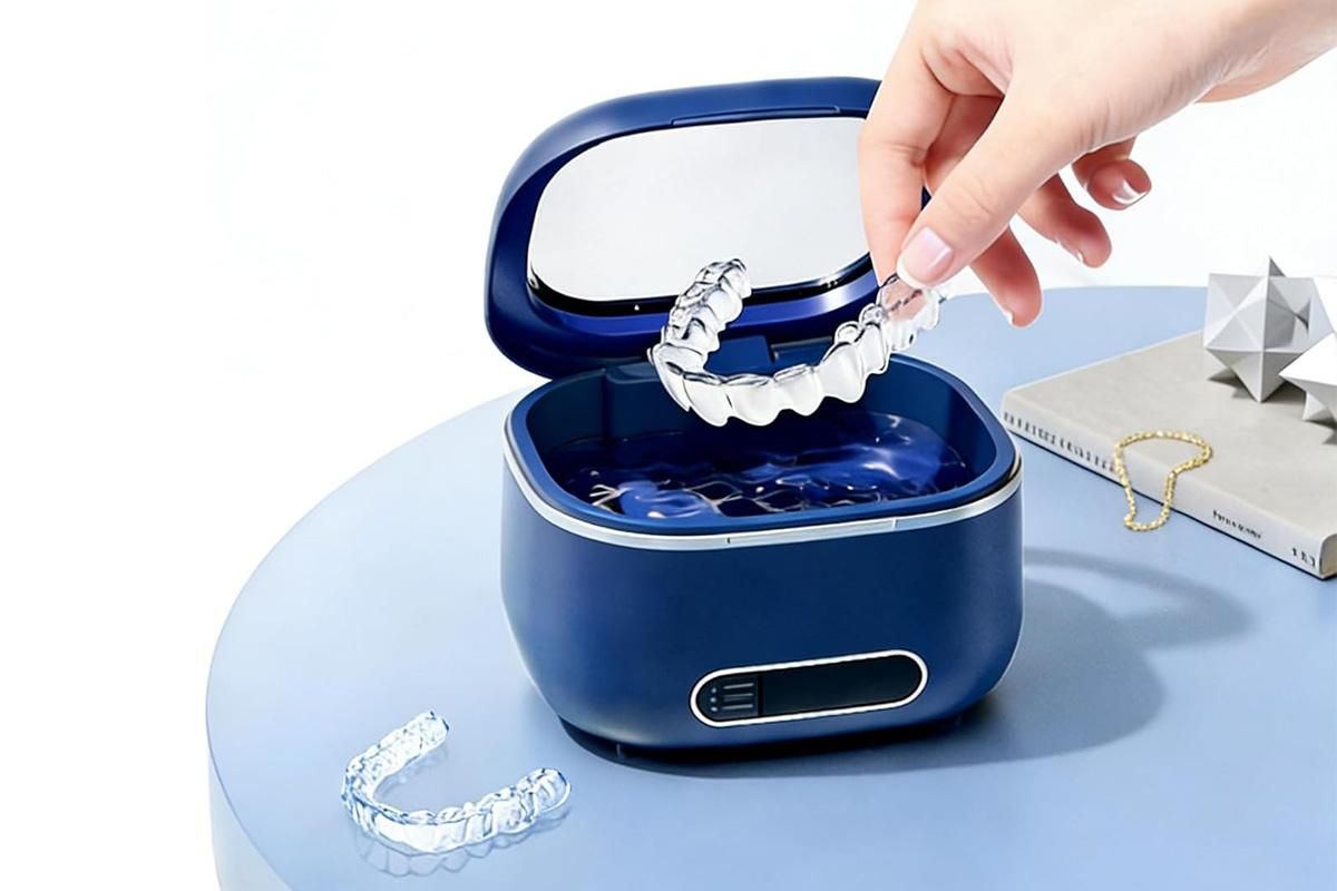 Ultrasonic Retainer Cleaner Machine 50kHz Ultrasonic Dentures Cleaner for Night Guards Braces Aligner Toothbrush Jewelry and More - Beige - Image 6
