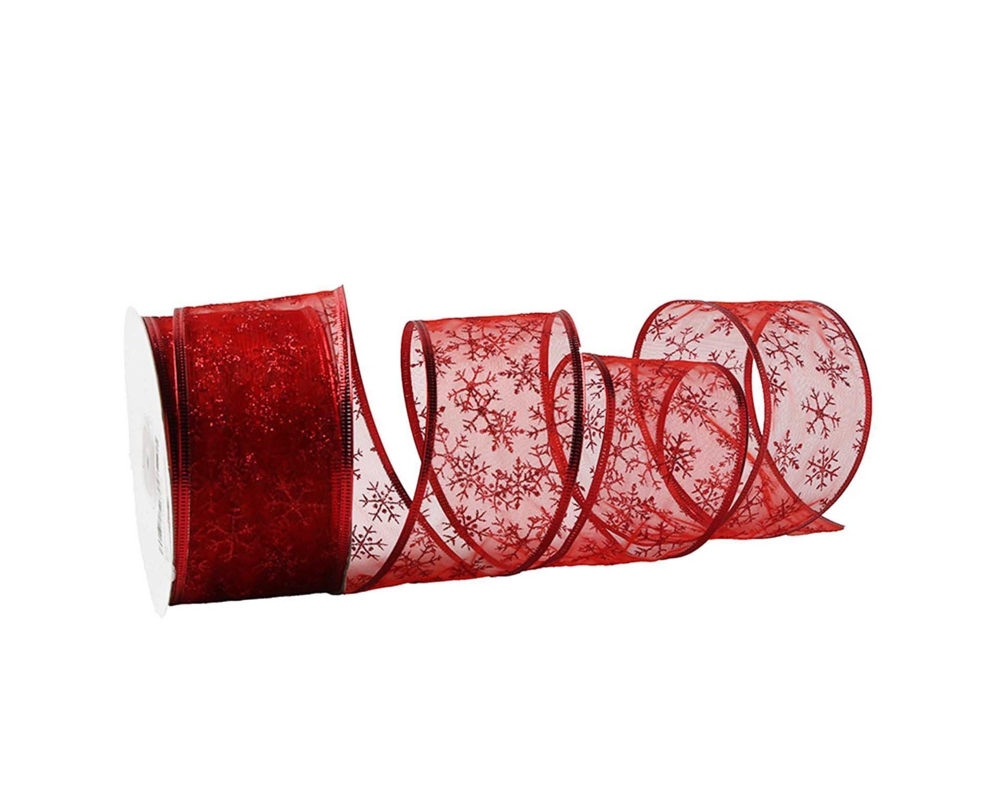Snowflake Glitter Ribbon-Bright Red - Image 1