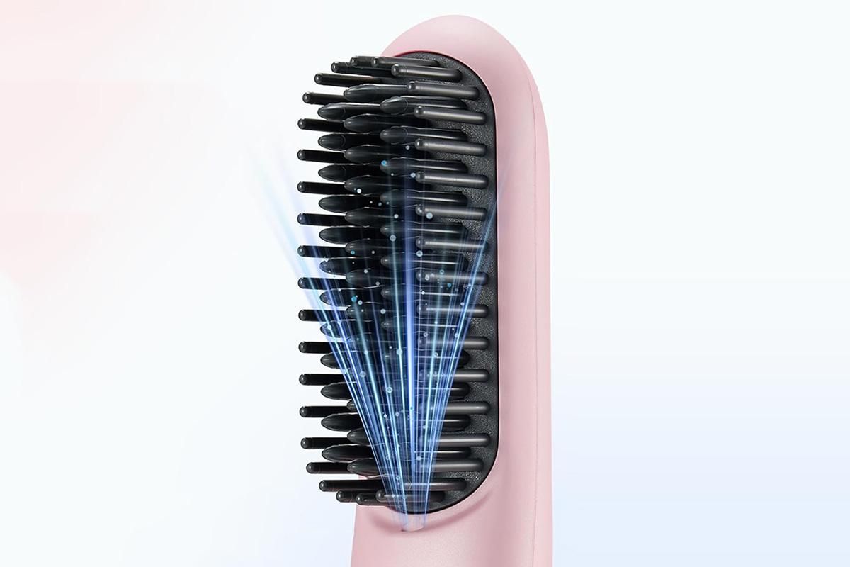 Cordless LCD Hair Straightening Brush 2-in-1 Portable Styling Tool for Travel - Pink - Image 4