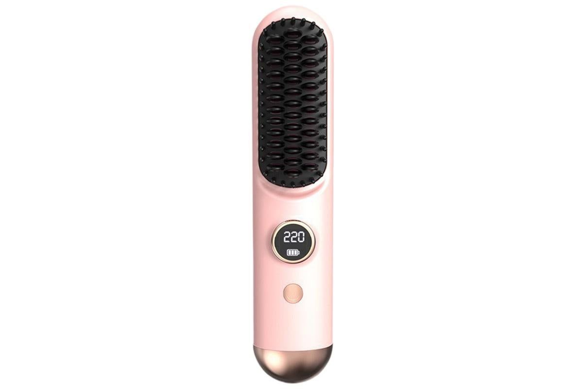 Cordless LCD Hair Straightening Brush 2-in-1 Portable Styling Tool for Travel - Pink - Image 6
