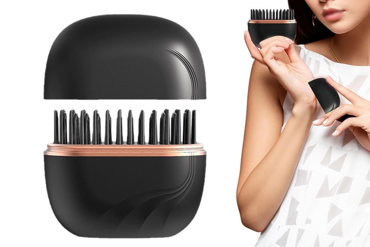 Mini Hair Straightener Rechargeable Wireless Portable Hair Comb for Women - Black - Image 1