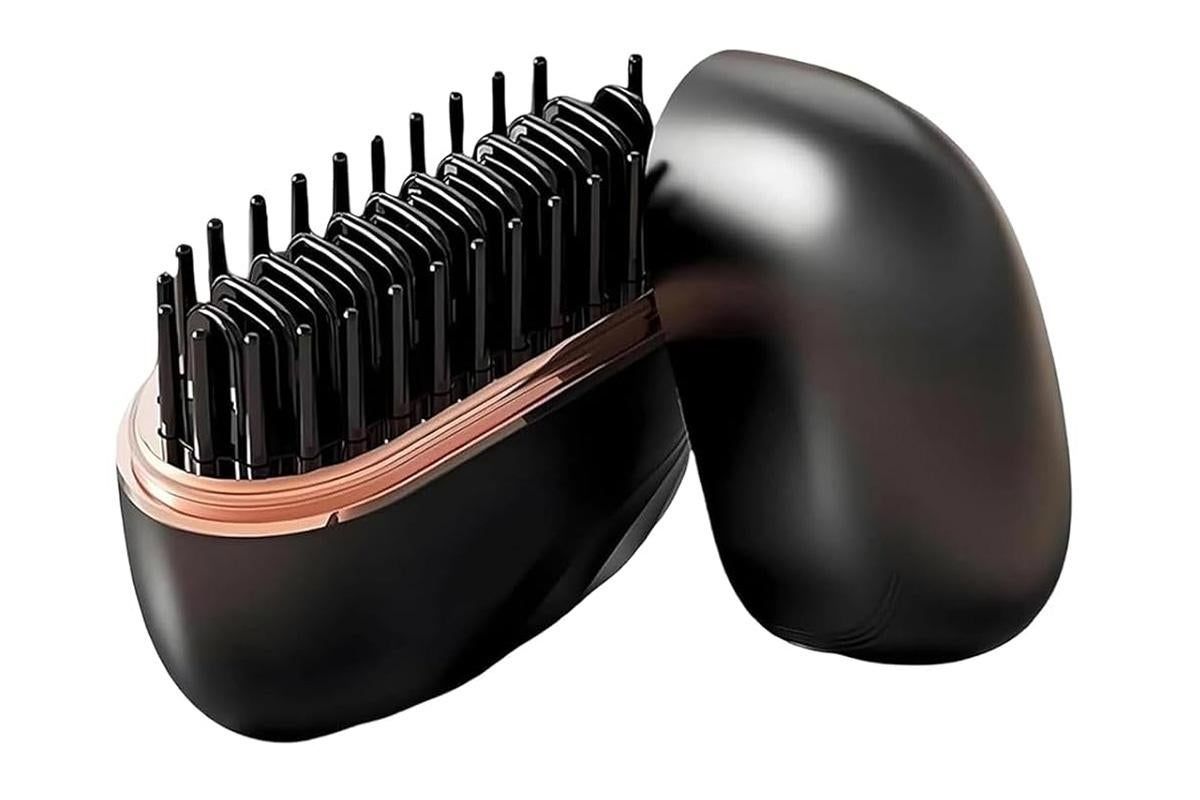 Mini Hair Straightener Rechargeable Wireless Portable Hair Comb for Women - Black - Image 2