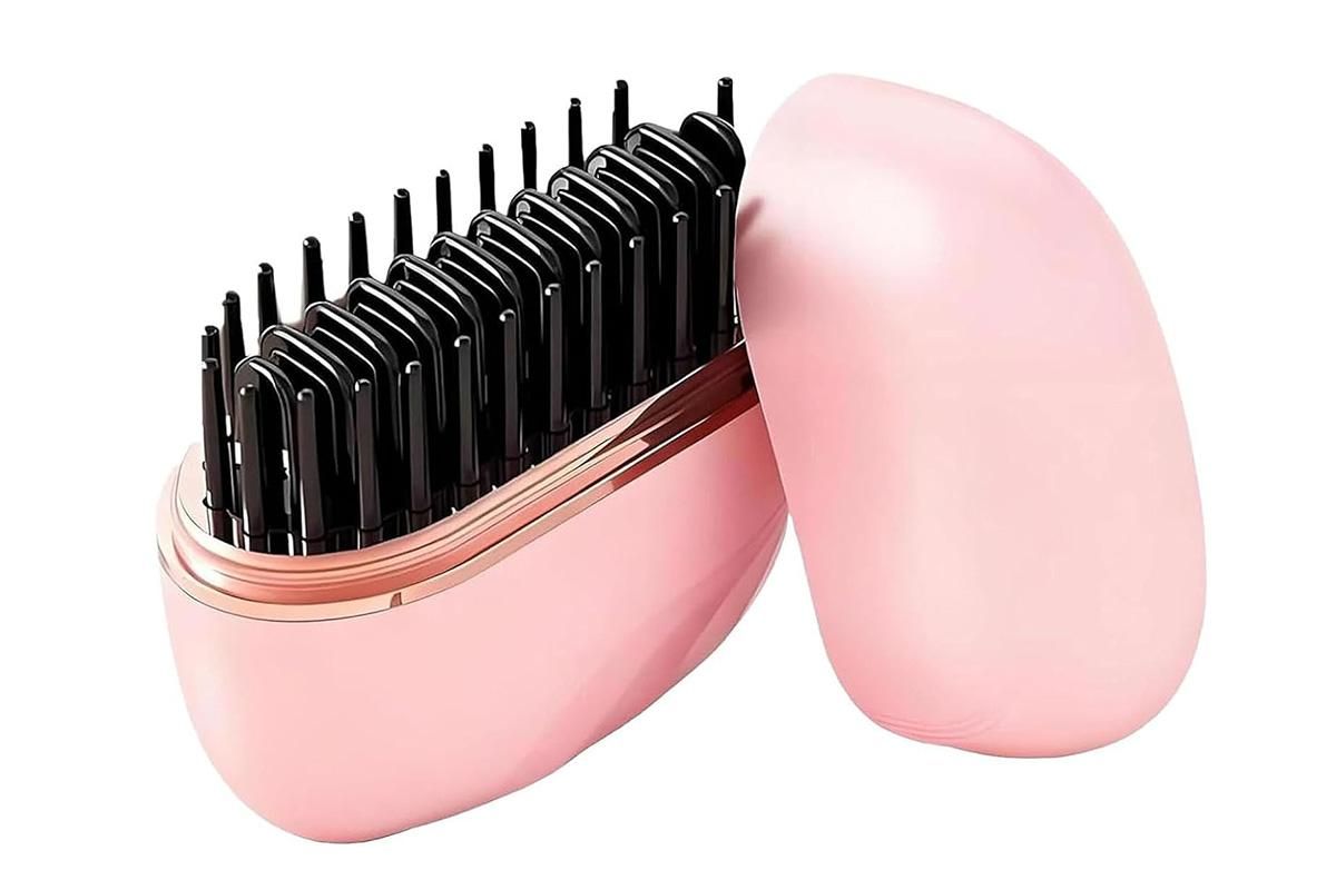 Mini Hair Straightener Rechargeable Wireless Portable Hair Comb for Women - Pink - Image 2
