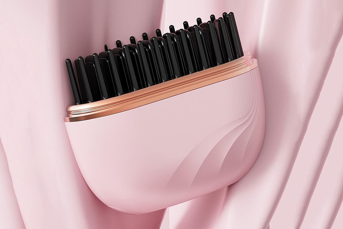 Mini Hair Straightener Rechargeable Wireless Portable Hair Comb for Women - Pink - Image 4