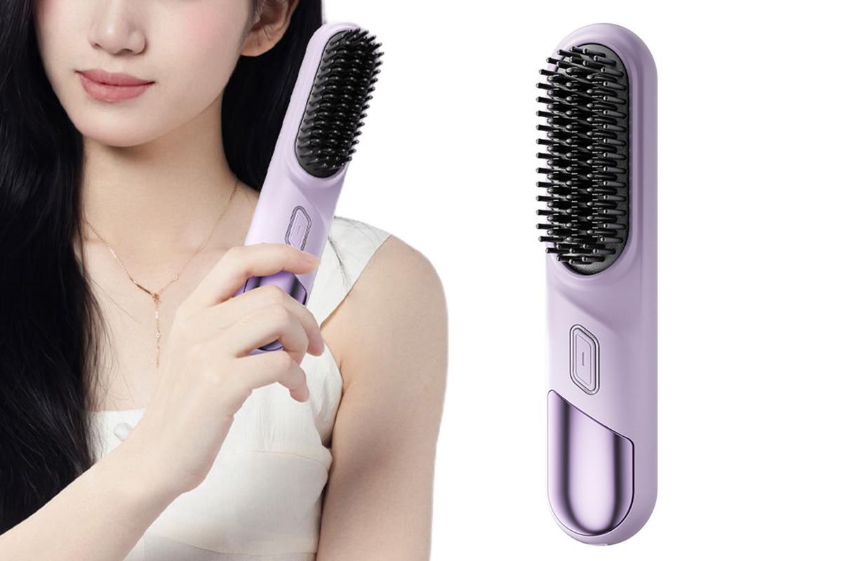 Portable Cordless Heated Straightening Brush for Travel Cordless Hair Straightener Brush Comb Straightener for Women -Purple - Image 3