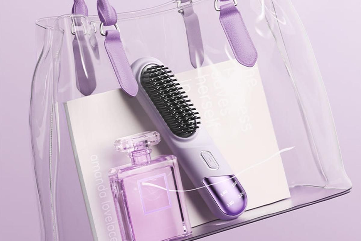 Portable Cordless Heated Straightening Brush for Travel Cordless Hair Straightener Brush Comb Straightener for Women -Purple - Image 4