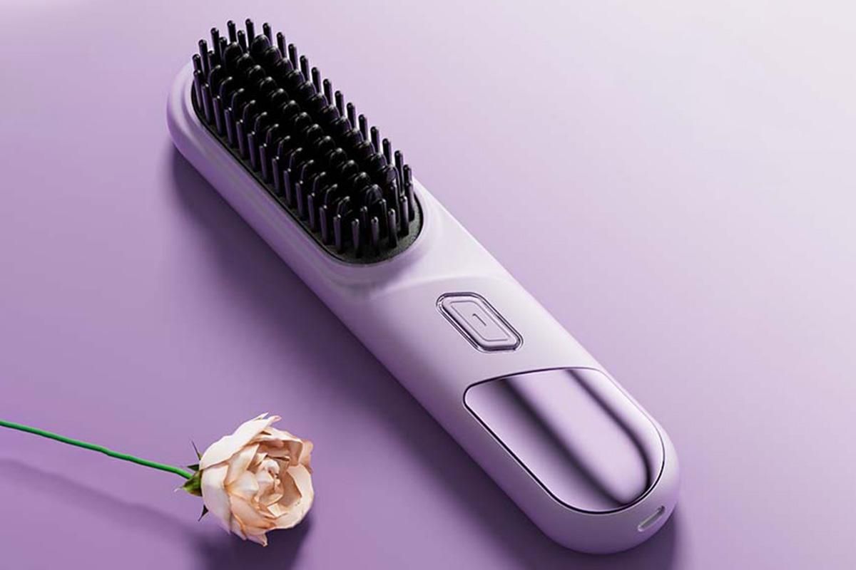 Portable Cordless Heated Straightening Brush for Travel Cordless Hair Straightener Brush Comb Straightener for Women -Purple - Image 5