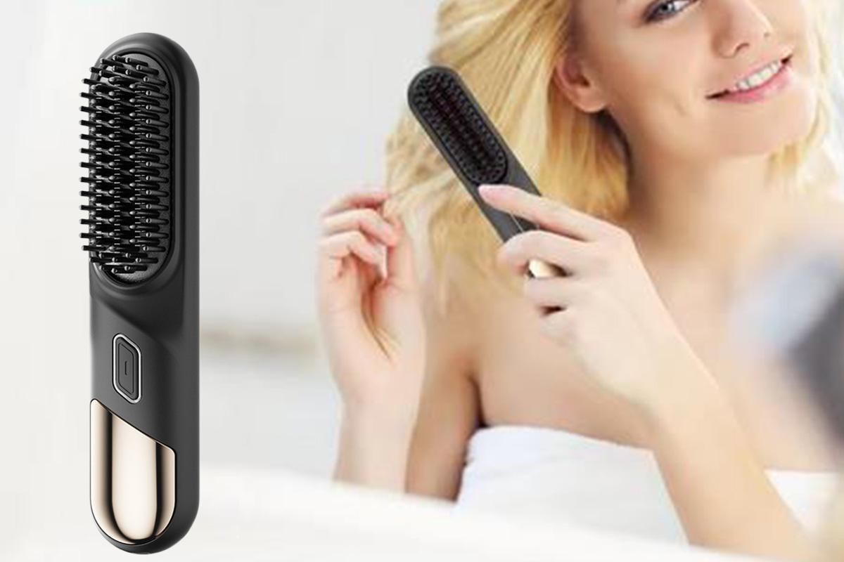 Portable Cordless Heated Straightening Brush for Travel Cordless Hair Straightener Brush Comb Straightener for Women -Black - Image 3