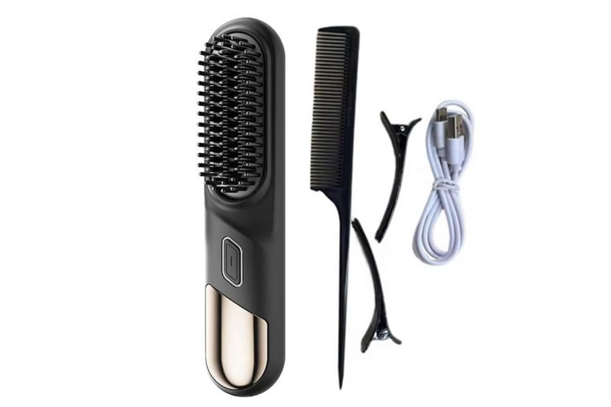 Portable Cordless Heated Straightening Brush for Travel Cordless Hair Straightener Brush Comb Straightener for Women -Black - Image 4