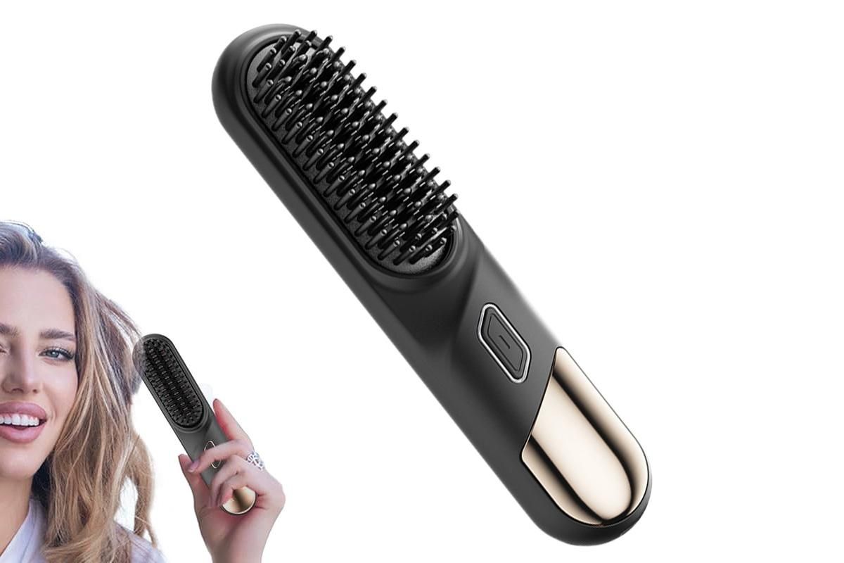 Portable Cordless Heated Straightening Brush for Travel Cordless Hair Straightener Brush Comb Straightener for Women -Black - Image 5