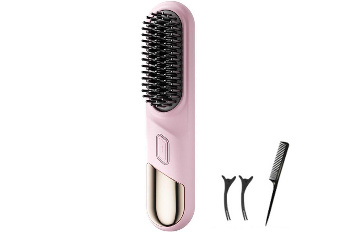 Portable Cordless Heated Straightening Brush for Travel Cordless Hair Straightener Brush Comb Straightener for Women -Pink - Image 5