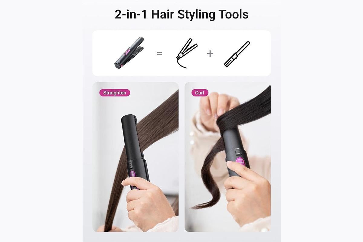 Cordless Hair Straightener and Curler 2 in 1 Mini Ceramic Flat Iron for Travel - Image 6