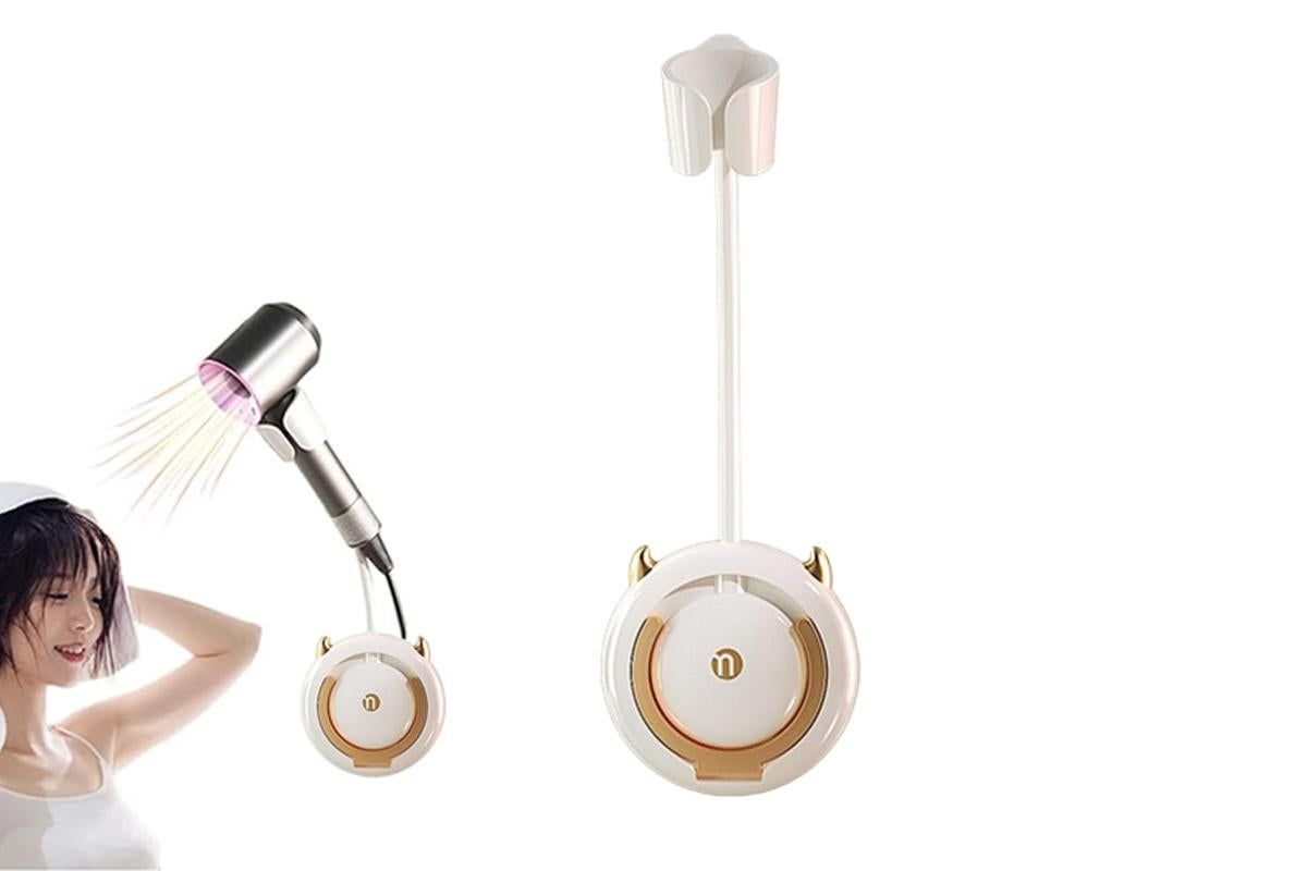 Hands-Free Hair Dryer Holder Adjustable Lazy Bracket -White-gold - Image 1
