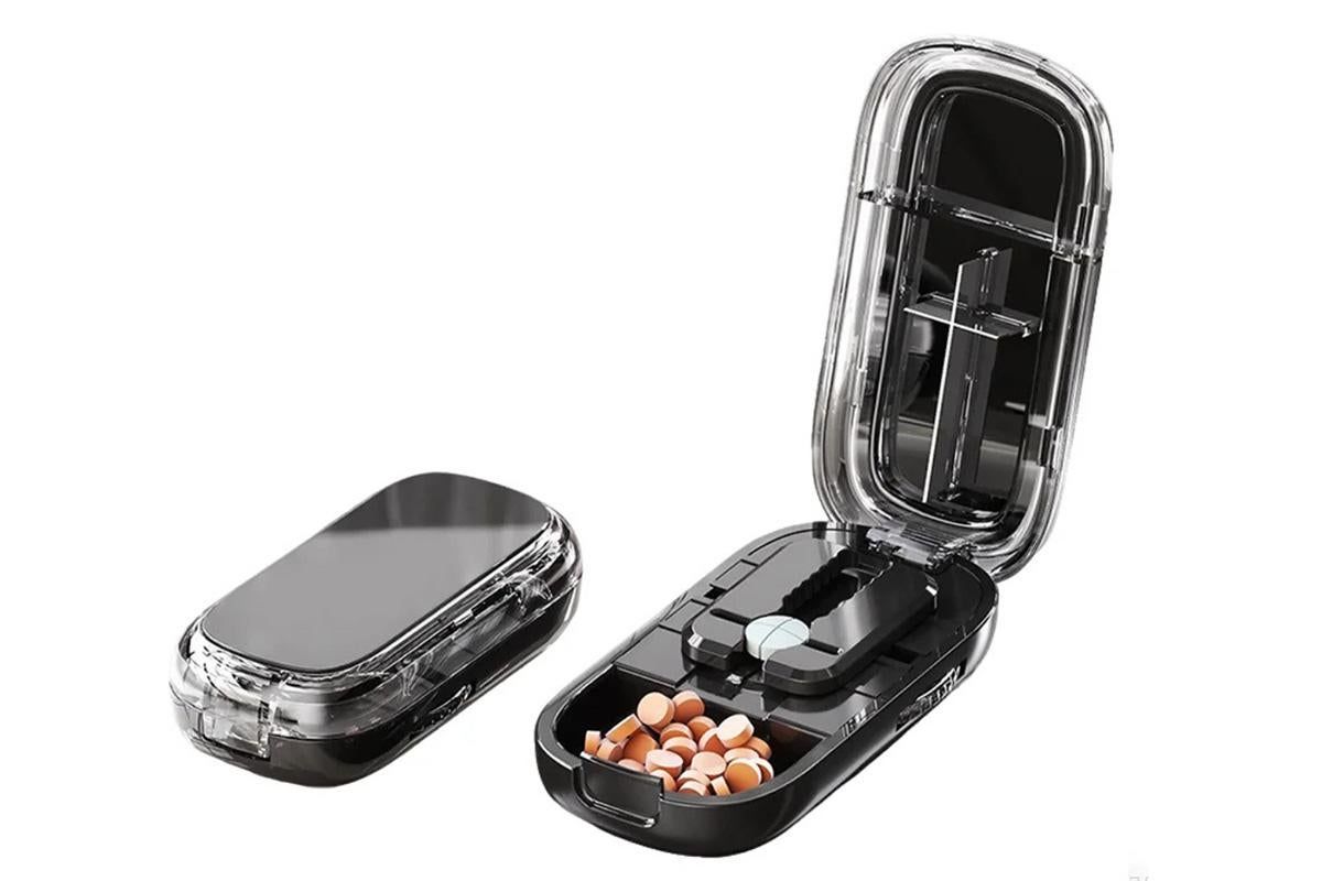 Pill Cutter Pill Splitter for Small and Tiny Pills 1/2 Adjustable Pill Organizer - Black 1/2 and 1/4 Pill Cutter - Image 1