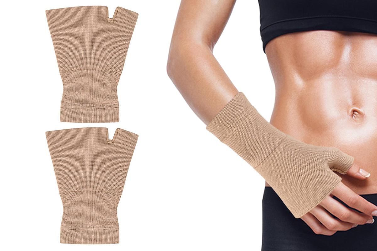 1Pair Wrist Brace Glove Sport Wrist Support for Fitness Weightlifting Skin Tone - L - Image 1