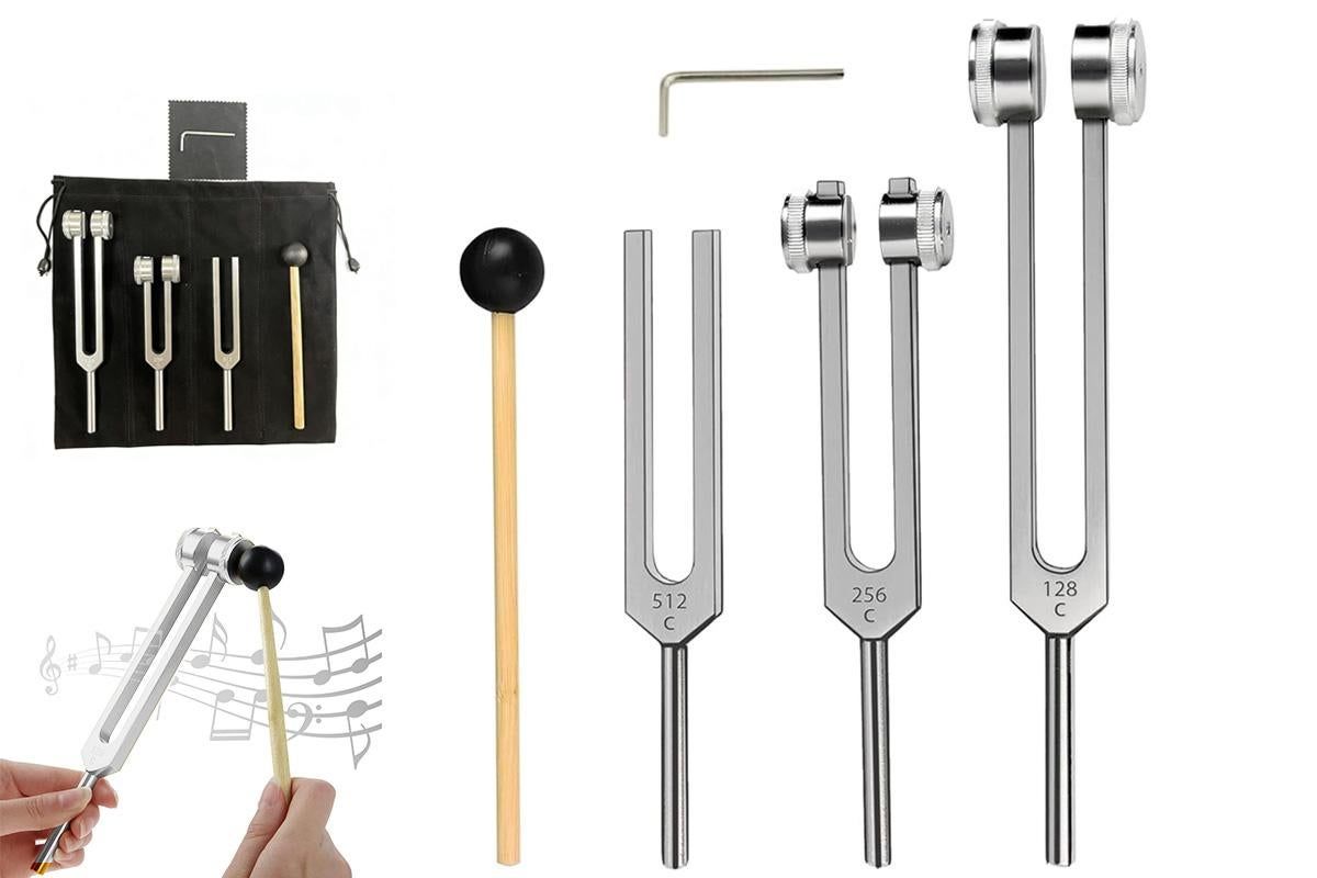 3Pcs Aluminum Tuning Forks Set 128Hz 256Hz 512Hz for Sound Healing Yoga Meditation - Silver - Image 1