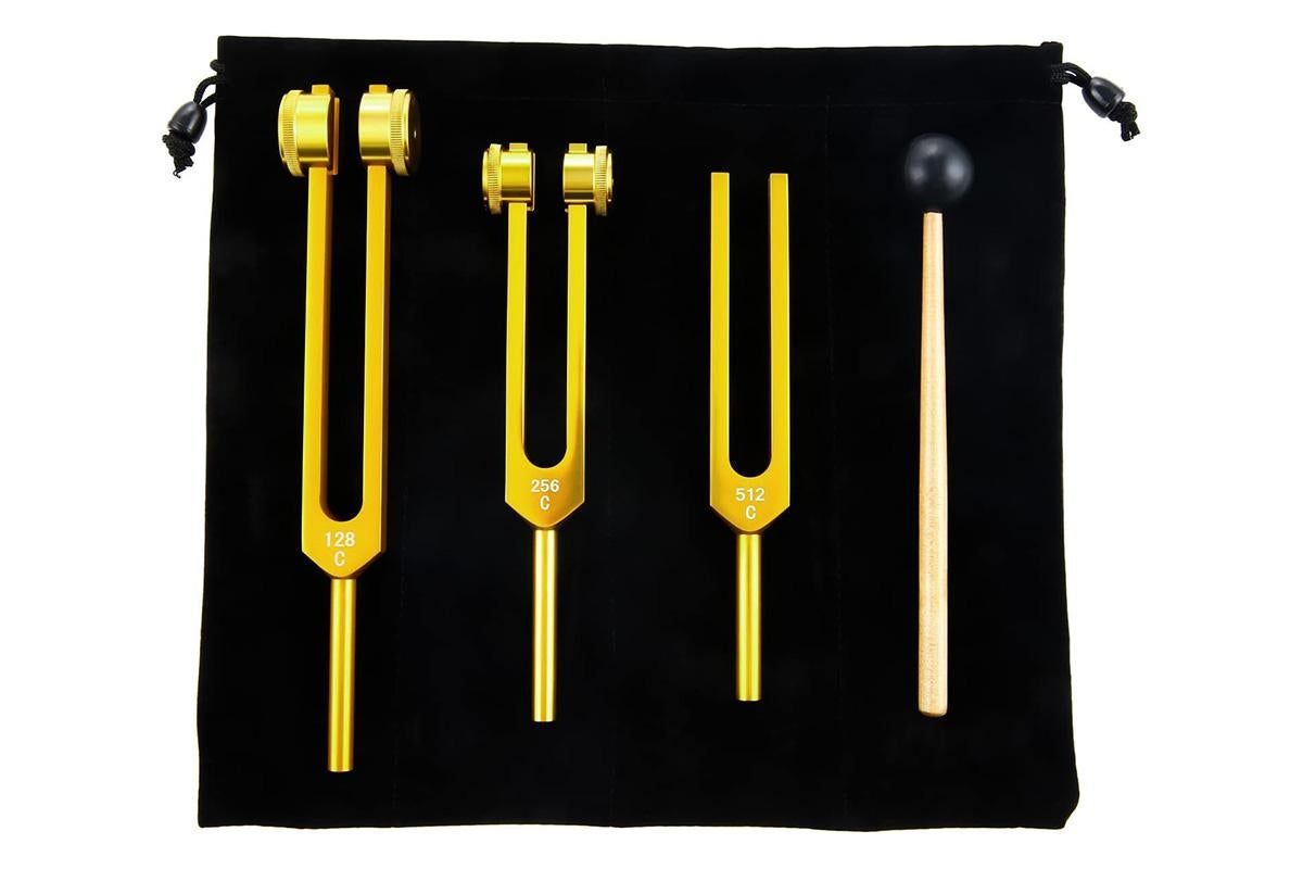 3Pcs Aluminum Tuning Forks Set 128Hz 256Hz 512Hz for Sound Healing Yoga Meditation - Gold - Image 3