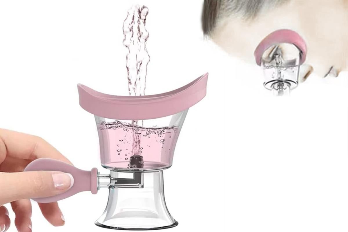Manual Air Pressure Eye Cleaning Cup Clear Silicone Eye Cup -Pink - Image 5