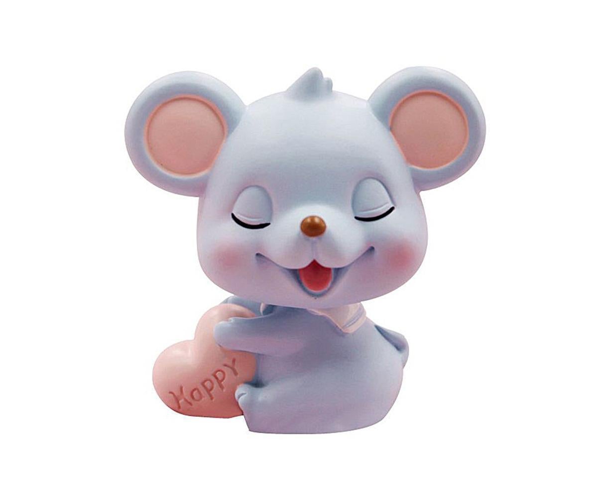 Resin Cartoon Nodding Mouse Car Dashboard Bedside Ornament 2020 New Year Gift-Blue - Image 1