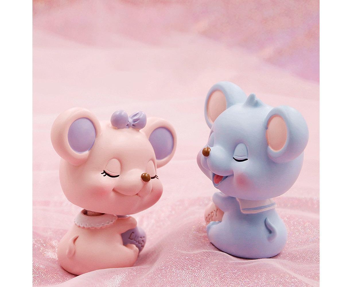 Resin Cartoon Nodding Mouse Car Dashboard Bedside Ornament 2020 New Year Gift-Blue - Image 2