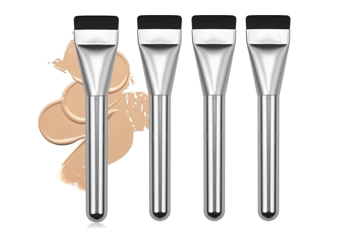 4 Pack Flat Foundation Brush Straight Head Makeup Brush for Liquid Foundation Face Mask - Image 1