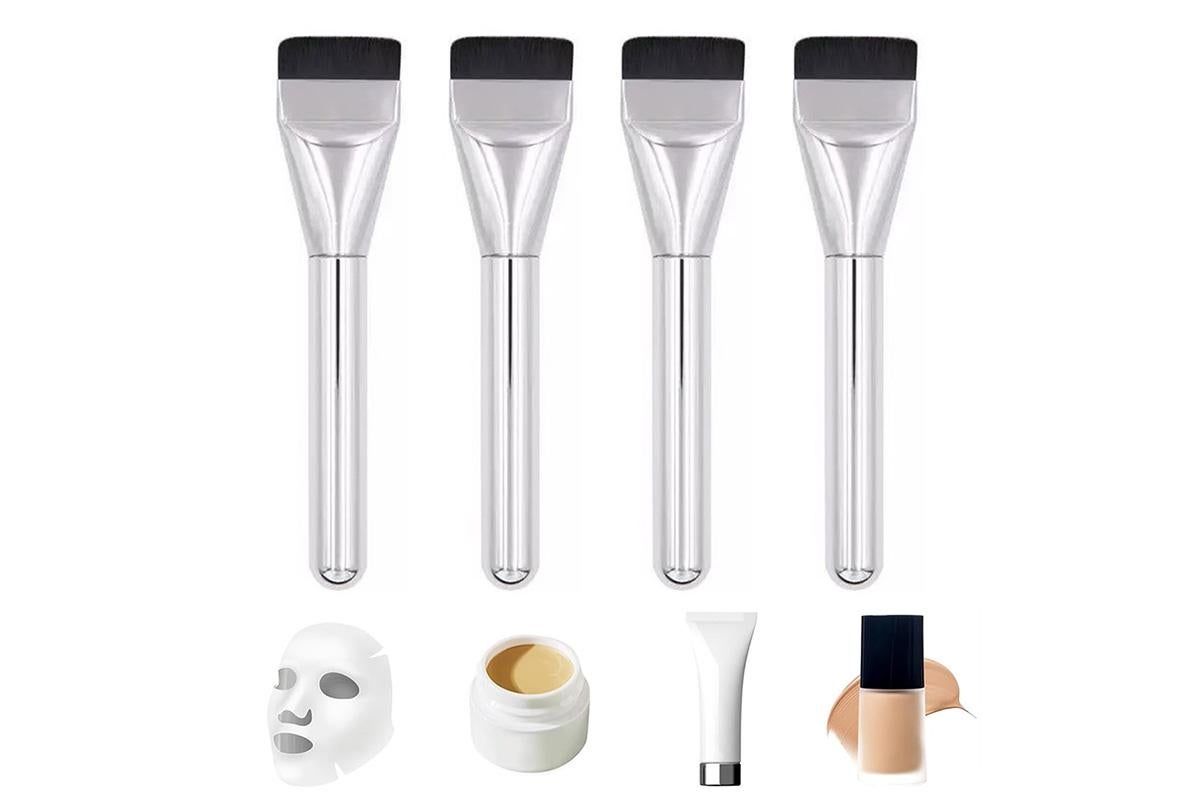 4 Pack Flat Foundation Brush Straight Head Makeup Brush for Liquid Foundation Face Mask - Image 6