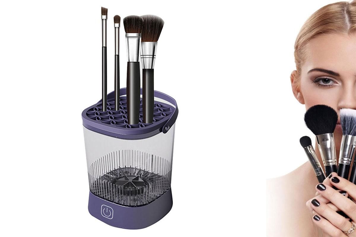 Water-Resistant Electric Makeup Brush Cleaner Automatic Brush Cleaner Dryer Tool -Purple - Image 1