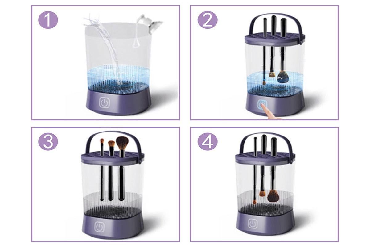 Water-Resistant Electric Makeup Brush Cleaner Automatic Brush Cleaner Dryer Tool -Purple - Image 4