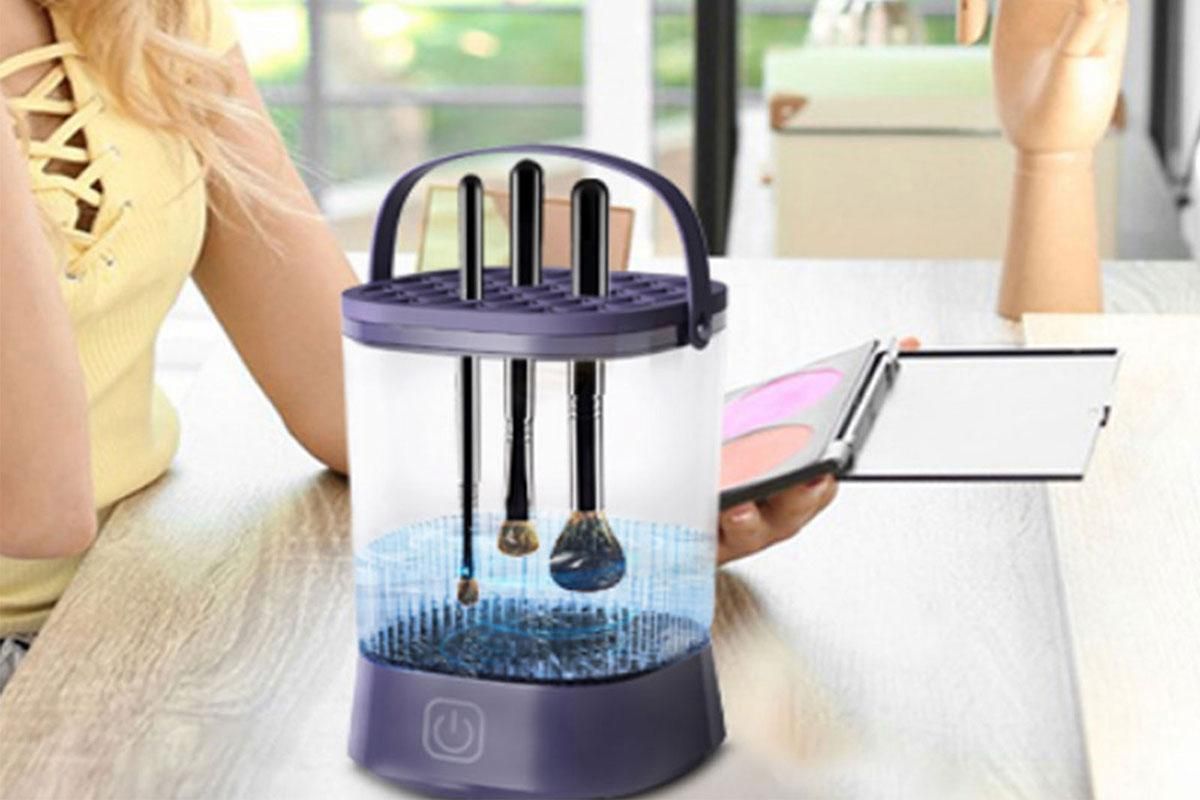 Water-Resistant Electric Makeup Brush Cleaner Automatic Brush Cleaner Dryer Tool -Purple - Image 5