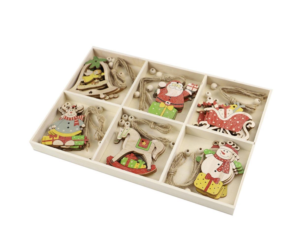 Hanging Wooden Elk Snow Christmas Pendants Ornament Xmas Tree Party Decoration-A - Image 1