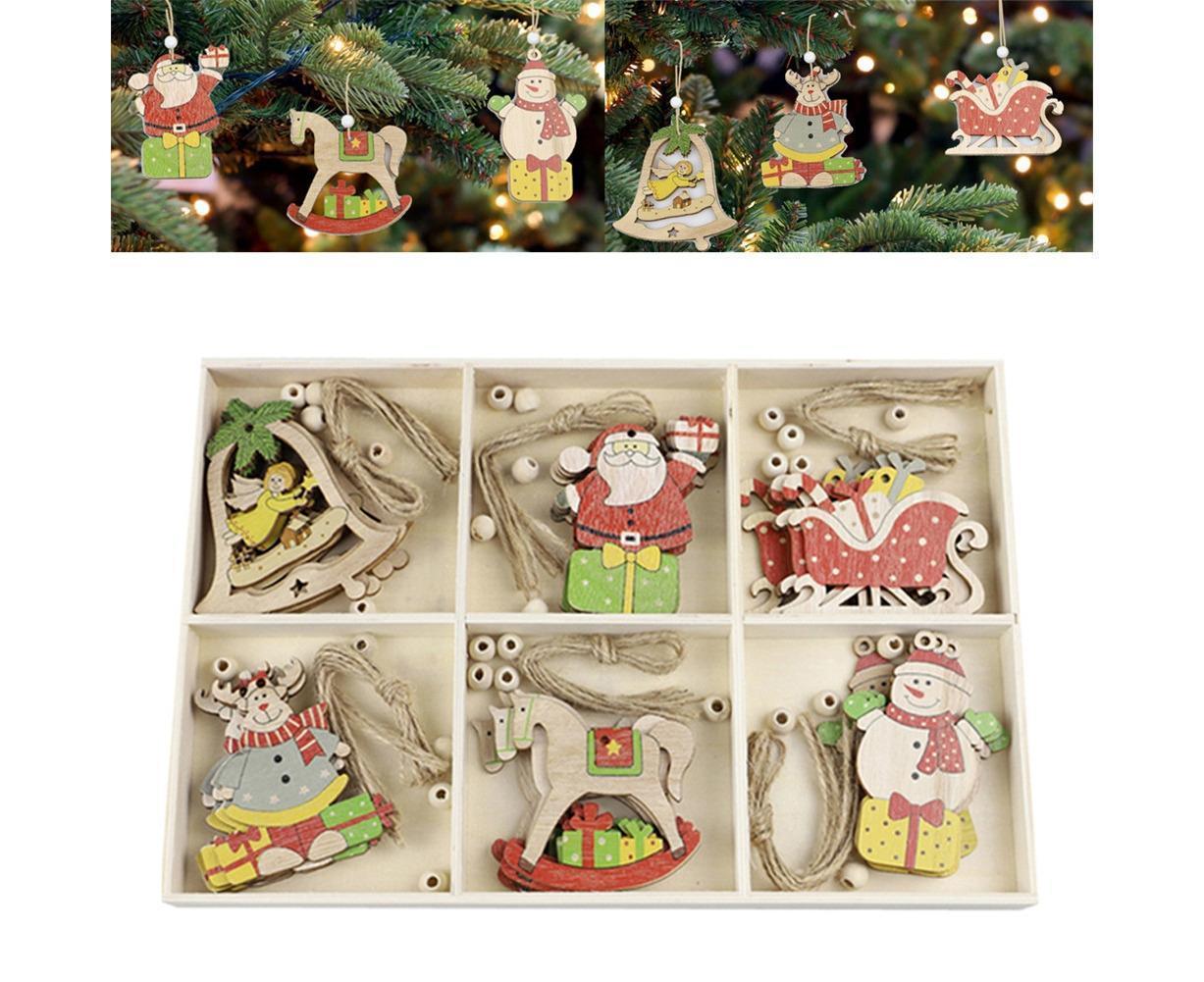 Hanging Wooden Elk Snow Christmas Pendants Ornament Xmas Tree Party Decoration-A - Image 2